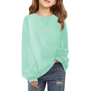Haloumoning Girls Casual Crewneck Sweatshirts Kids Long Sleeve Oversized Fashion Pullover Tops 5-14 years(Mint Green)