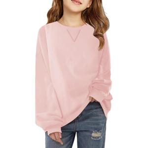 Haloumoning Girls Casual Crewneck Sweatshirts Kids Long Sleeve Oversized Fashion Pullover Tops 5-14 years(Pink)