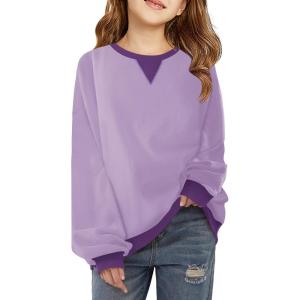 Haloumoning Girls Casual Crewneck Sweatshirts Kids Long Sleeve Oversized Fashion Pullover Tops 5-14 years(Purple)