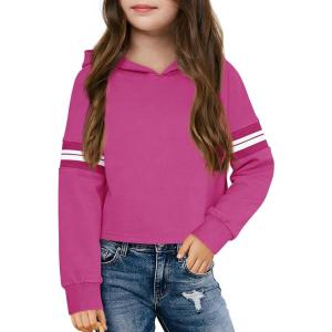 Haloumoning Girls Fashion Hoodies Kids Cute Striped Long Sleeve Crop Tops Hooded Sweatshirts 5-14 Years(Hot Pink)
