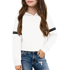 Haloumoning Girls Fashion Hoodies Kids Cute Striped Long Sleeve Crop Tops Hooded Sweatshirts 5-14 Years(White)