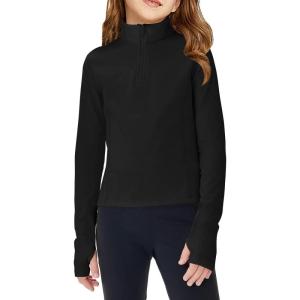 Haloumoning Girls Half Zip Pullover Sweatshirt Long Sleeve Workout Shirts Mock Neck Athletic Cropped Tops(Black)