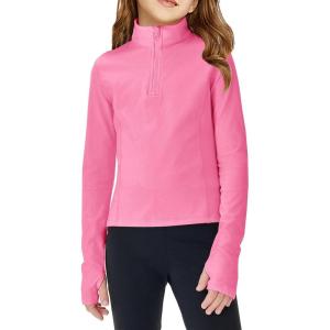 Haloumoning Girls Half Zip Pullover Sweatshirt Long Sleeve Workout Shirts Mock Neck Athletic Cropped Tops(Hot Pink)