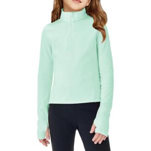 Haloumoning Girls Half Zip Pullover Sweatshirt Long Sleeve Workout Shirts Mock Neck Athletic Cropped Tops(Mint)