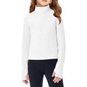 Haloumoning Girls Half Zip Pullover Sweatshirt Long Sleeve Workout Shirts Mock Neck Athletic Cropped Tops(White)