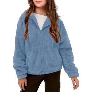 Haloumoning Girls’ Outerwear Jackets Kids Soft Fleece Zip up Hoodie with Pockets 5-14 years(Blue)