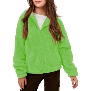 Haloumoning Girls’ Outerwear Jackets Kids Soft Fleece Zip up Hoodie with Pockets 5-14 years(Neon Green)