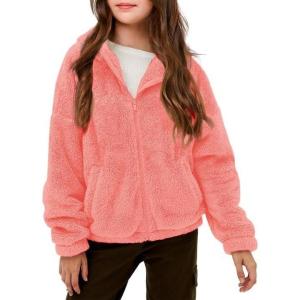 Haloumoning Girls’ Outerwear Jackets Kids Soft Fleece Zip up Hoodie with Pockets 5-14 years(Orange Red)