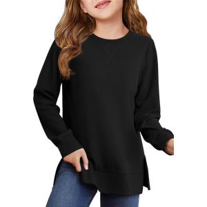 Haloumoning Girls Oversized Crewneck Sweatshirts Kids Long Sleeve Shirts Tops Fall Pullover 5-14 Years(Black)