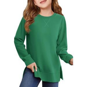 Haloumoning Girls Oversized Crewneck Sweatshirts Kids Long Sleeve Shirts Tops Fall Pullover 5-14 Years(Green)