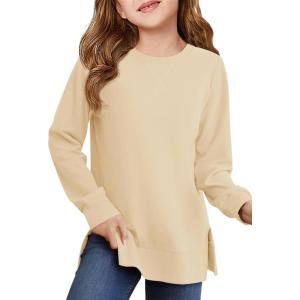 Haloumoning Girls Oversized Crewneck Sweatshirts Kids Long Sleeve Shirts Tops Fall Pullover 5-14 Years(Khaki)