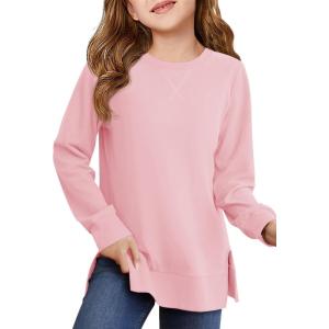 Haloumoning Girls Oversized Crewneck Sweatshirts Kids Long Sleeve Shirts Tops Fall Pullover 5-14 Years(Light Pink)