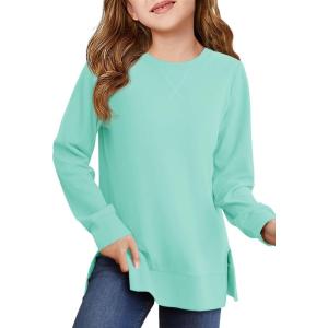 Haloumoning Girls Oversized Crewneck Sweatshirts Kids Long Sleeve Shirts Tops Fall Pullover 5-14 Years(Mint Green)