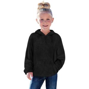 Haloumoning Toddler Girls Fuzzy Fleece Hoodies Baby Kids Warm Pullover Hooded Sweatshirt with Pockets(Black)