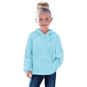Haloumoning Toddler Girls Fuzzy Fleece Hoodies Baby Kids Warm Pullover Hooded Sweatshirt with Pockets(Blue)