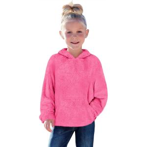 Haloumoning Toddler Girls Fuzzy Fleece Hoodies Baby Kids Warm Pullover Hooded Sweatshirt with Pockets(Hot Pink)