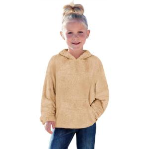 Haloumoning Toddler Girls Fuzzy Fleece Hoodies Baby Kids Warm Pullover Hooded Sweatshirt with Pockets(Khaki)