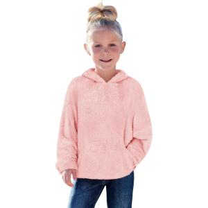 Haloumoning Toddler Girls Fuzzy Fleece Hoodies Baby Kids Warm Pullover Hooded Sweatshirt with Pockets(Light Pink)