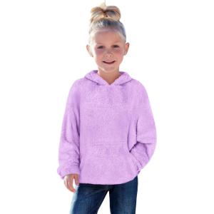 Haloumoning Toddler Girls Fuzzy Fleece Hoodies Baby Kids Warm Pullover Hooded Sweatshirt with Pockets(Purple)