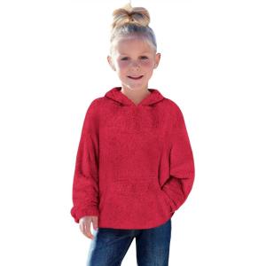 Haloumoning Toddler Girls Fuzzy Fleece Hoodies Baby Kids Warm Pullover Hooded Sweatshirt with Pockets(Red)
