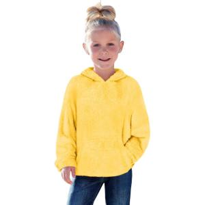 Haloumoning Toddler Girls Fuzzy Fleece Hoodies Baby Kids Warm Pullover Hooded Sweatshirt with Pockets(Yellow)