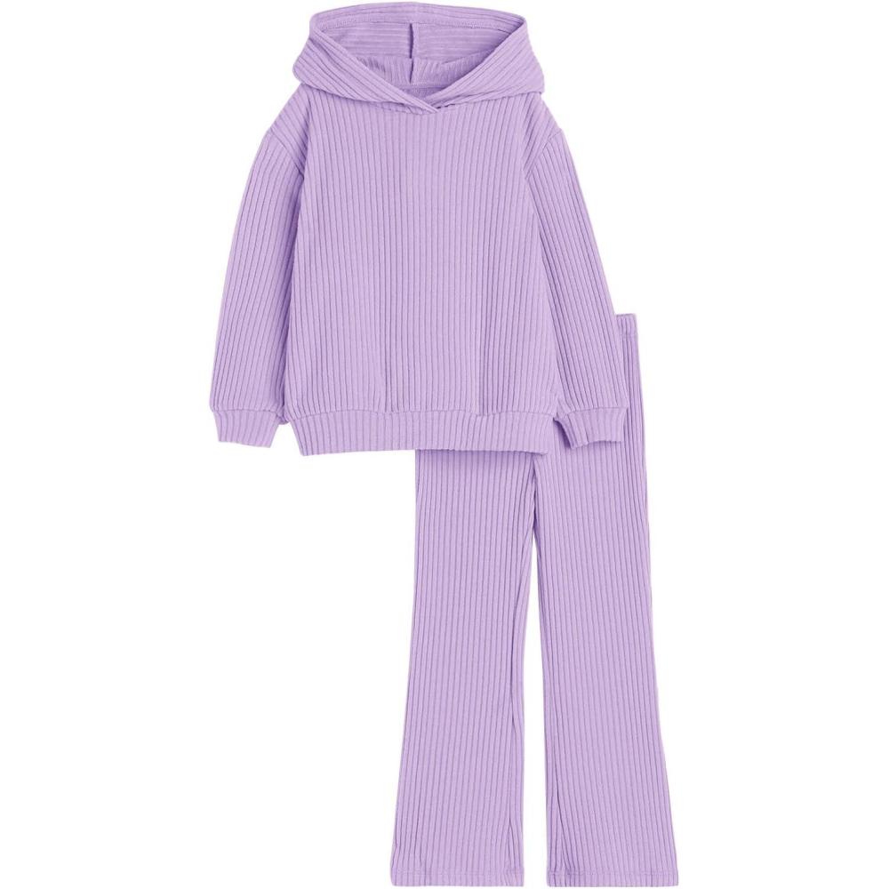 image:imageHaloumoning Girls 2 Pieces Outfits Ribbed Knit Hoodies Flare Pants Sweatshirts and Sweatpants Kids Tracksuits 414 YearsPurple
