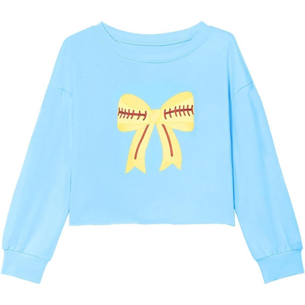 image:imageHaloumoning Girls Cute Daisy Pinted Cropped Sweatshirt Kids Long Sleeve Crop Tops Fall Fashion ShirtsZ1sky Blue