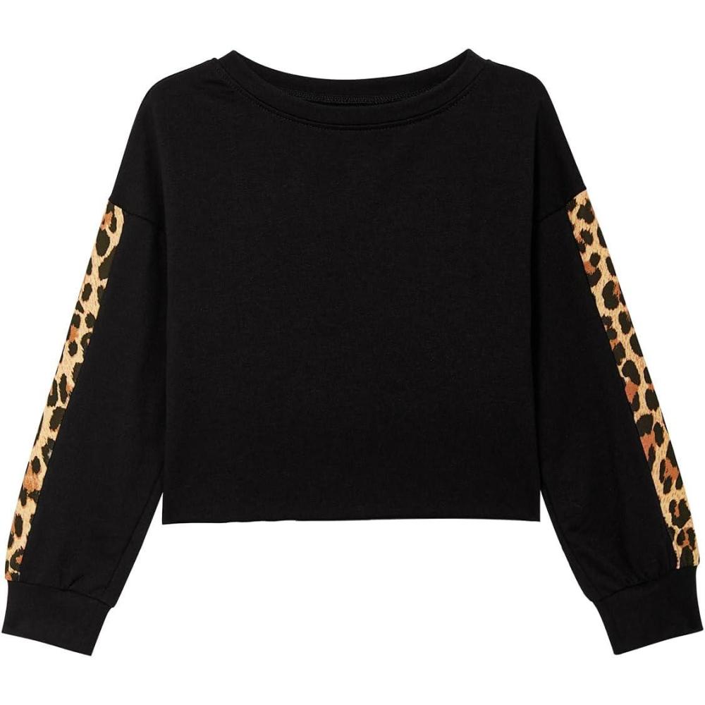 image:imageHaloumoning Girls Cute Daisy Pinted Cropped Sweatshirt Kids Long Sleeve Crop Tops Fall Fashion ShirtsZ3black