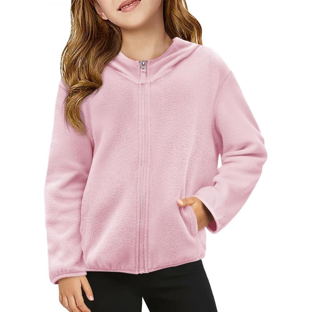 image:imageHaloumoning Girls Fleece Jacket Kids Zip Up Hoodie Lightweight Fall Winter Jackets Outerwear with Pockets 514 YearsLight Pink