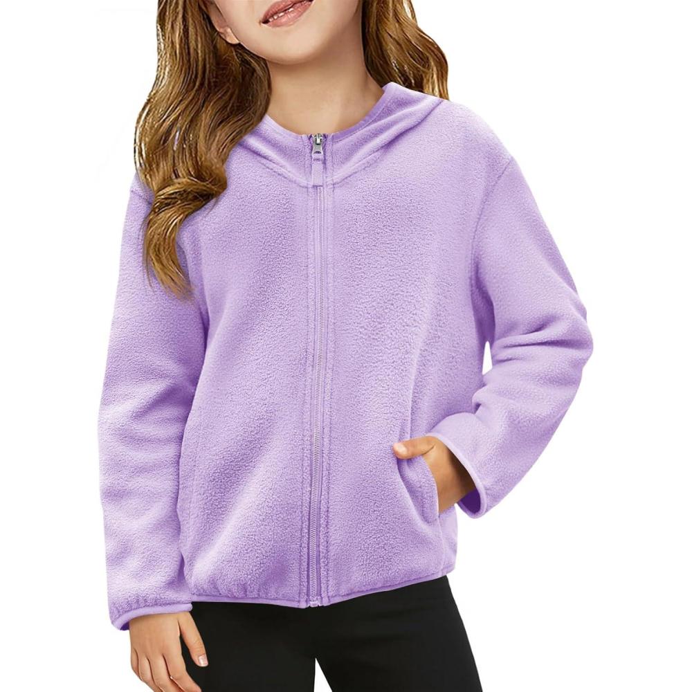 image:imageHaloumoning Girls Fleece Jacket Kids Zip Up Hoodie Lightweight Fall Winter Jackets Outerwear with Pockets 514 YearsPurple