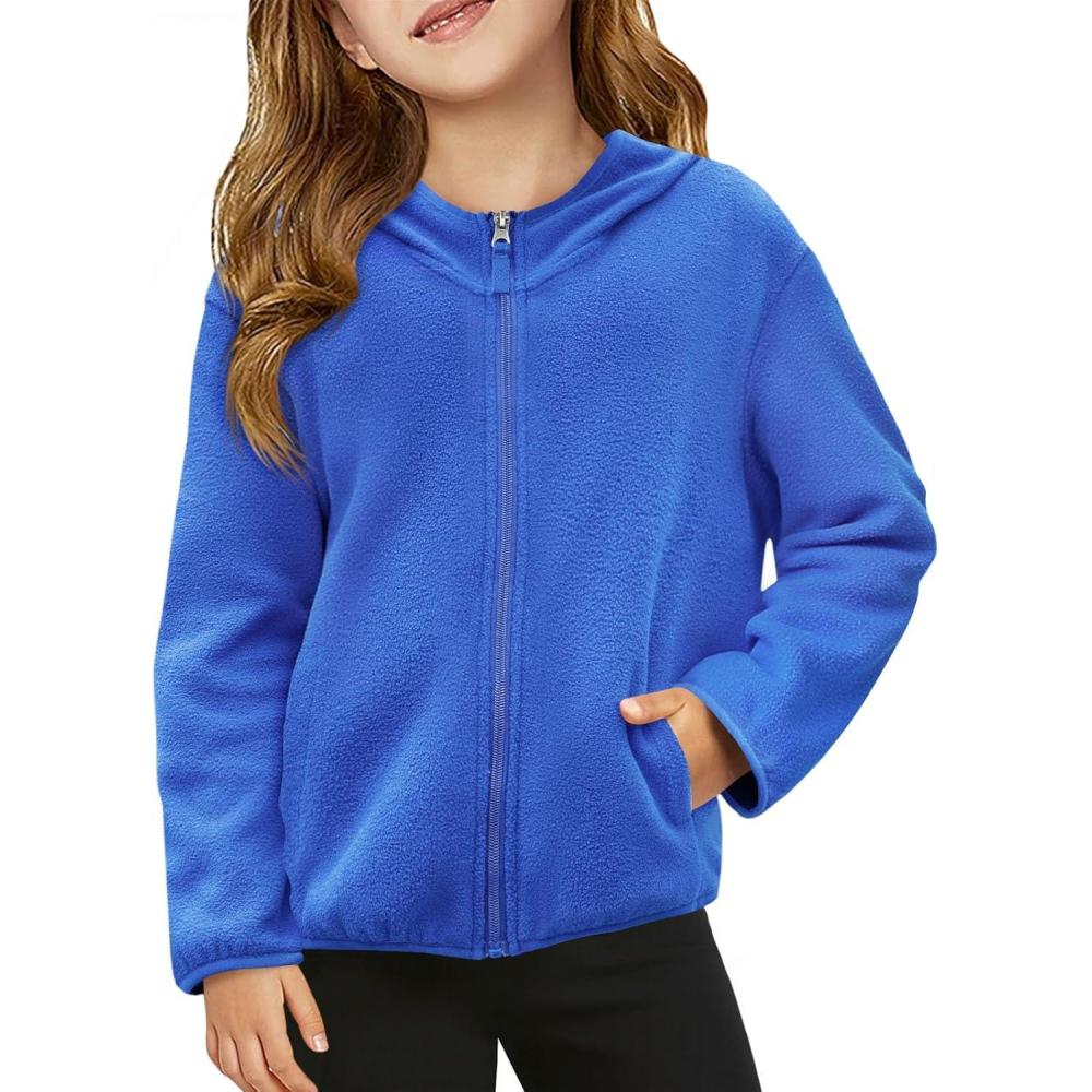 image:imageHaloumoning Girls Fleece Jacket Kids Zip Up Hoodie Lightweight Fall Winter Jackets Outerwear with Pockets 514 YearsRoyal Blue