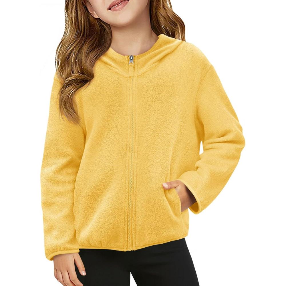 image:imageHaloumoning Girls Fleece Jacket Kids Zip Up Hoodie Lightweight Fall Winter Jackets Outerwear with Pockets 514 YearsYellow