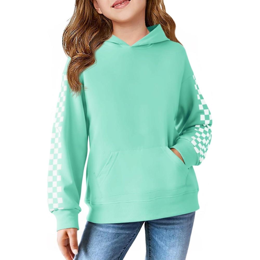 image:imageHaloumoning Girls Hoodies Kids Boys Fashion Plaid Long Sleeve Hooded Sweatshirt with Kangaroo Pocket 514 YearsMint Green