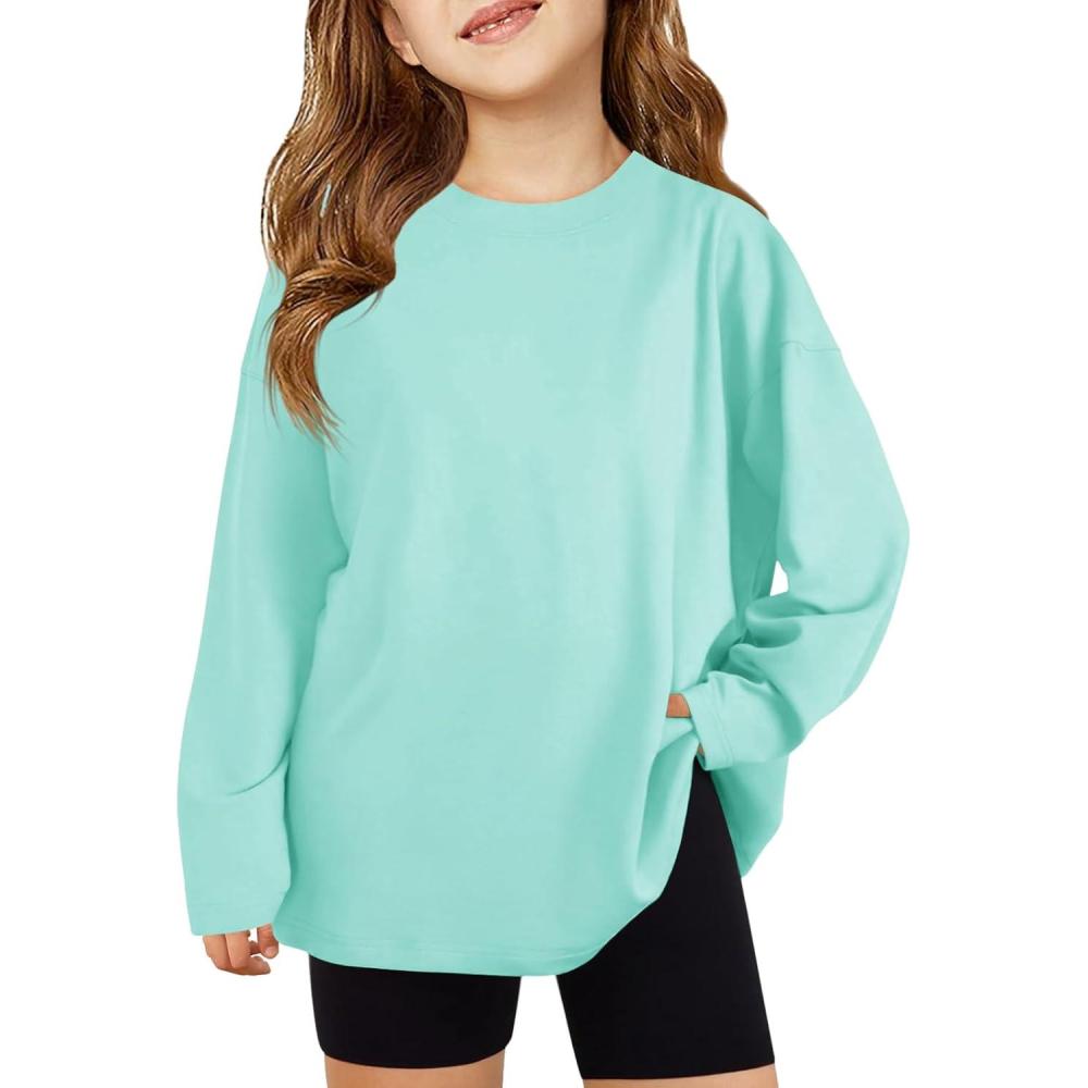 image:imageHaloumoning Girls Long Sleeve TShirts Kids Fall Oversized Tops Casual Crewneck Tees 514 YearsMint Green