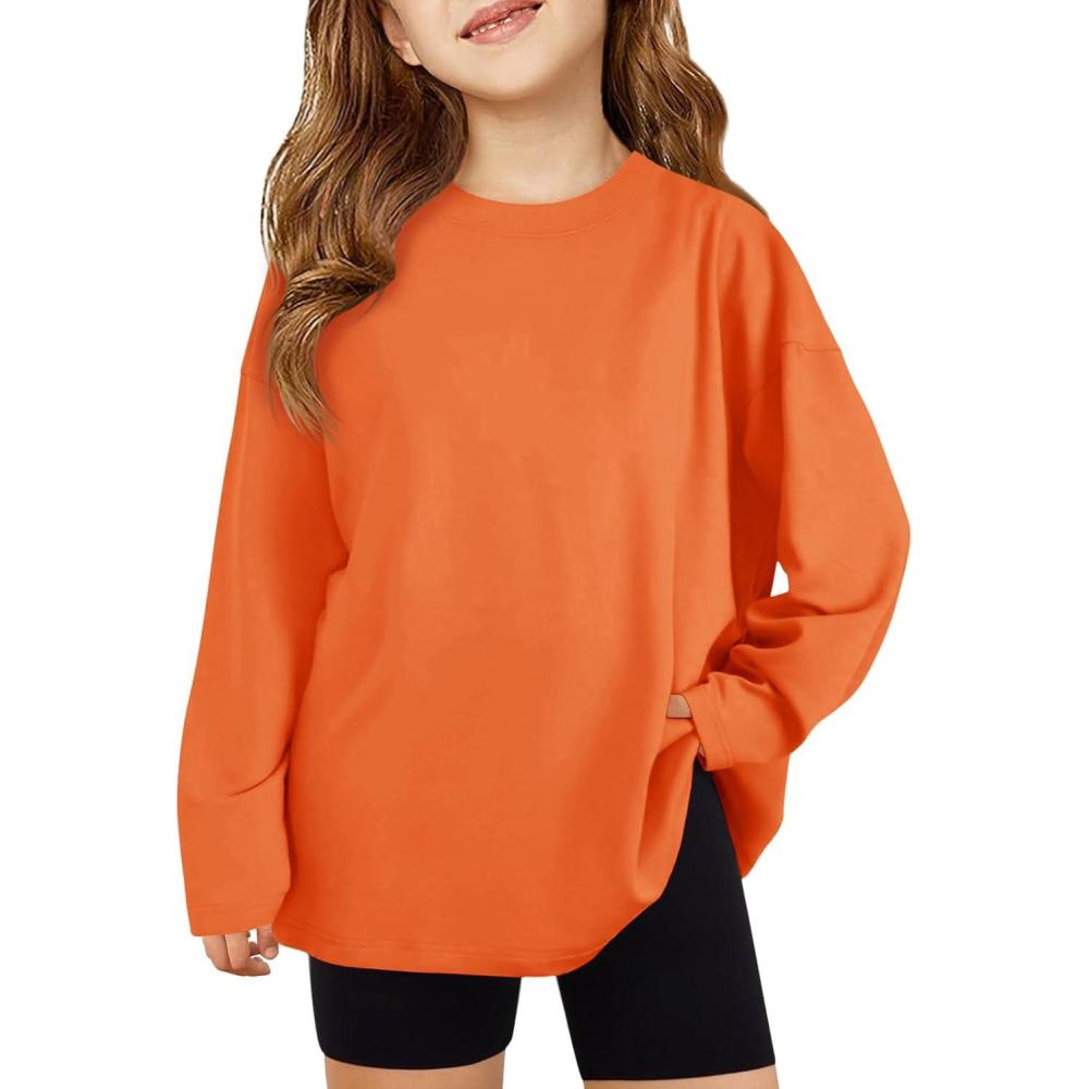 image:imageHaloumoning Girls Long Sleeve TShirts Kids Fall Oversized Tops Casual Crewneck Tees 514 YearsOrange