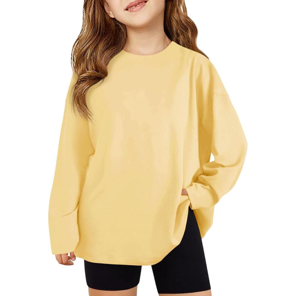 image:imageHaloumoning Girls Long Sleeve TShirts Kids Fall Oversized Tops Casual Crewneck Tees 514 YearsYellow