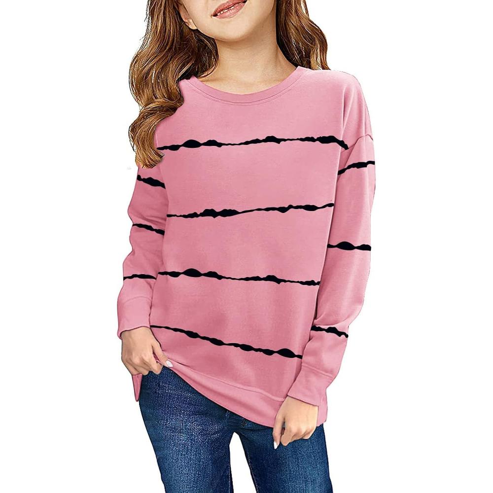 image:imageHaloumoning Girls Striped Color Block Sweatshirts Kids Tie Dye Crewneck Long Sleeve Pullover Tops 415 YearsApink