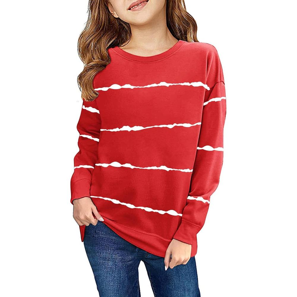 image:imageHaloumoning Girls Striped Color Block Sweatshirts Kids Tie Dye Crewneck Long Sleeve Pullover Tops 415 YearsAred