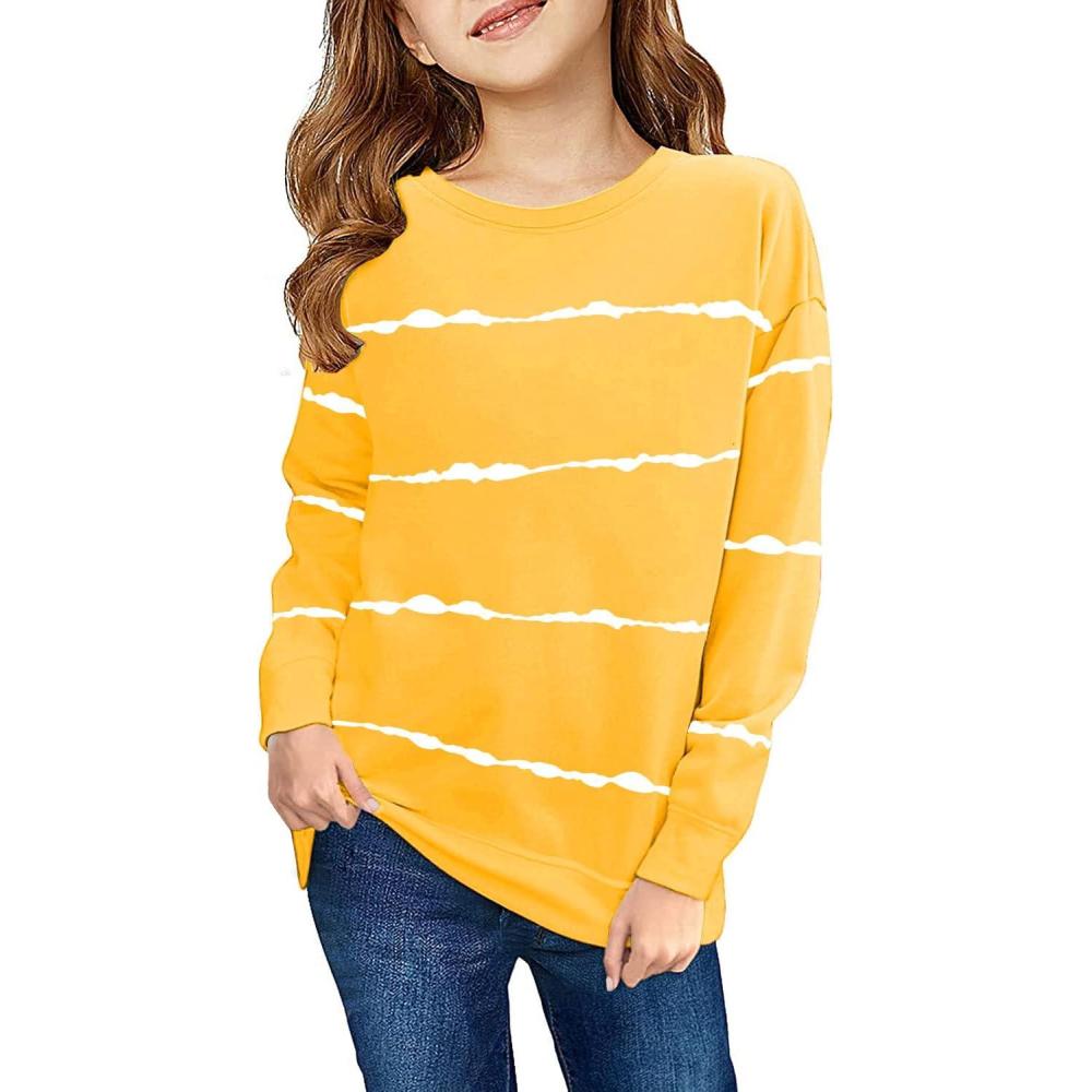 image:imageHaloumoning Girls Striped Color Block Sweatshirts Kids Tie Dye Crewneck Long Sleeve Pullover Tops 415 YearsAyellow