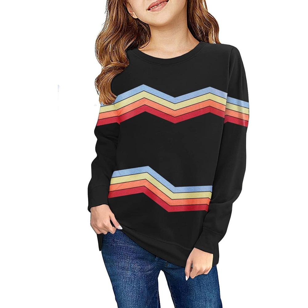 image:imageHaloumoning Girls Striped Color Block Sweatshirts Kids Tie Dye Crewneck Long Sleeve Pullover Tops 415 YearsBblack