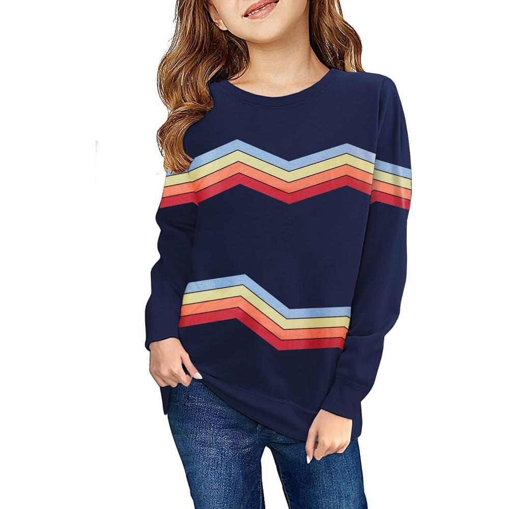 image:imageHaloumoning Girls Striped Color Block Sweatshirts Kids Tie Dye Crewneck Long Sleeve Pullover Tops 415 YearsBnavy Blue