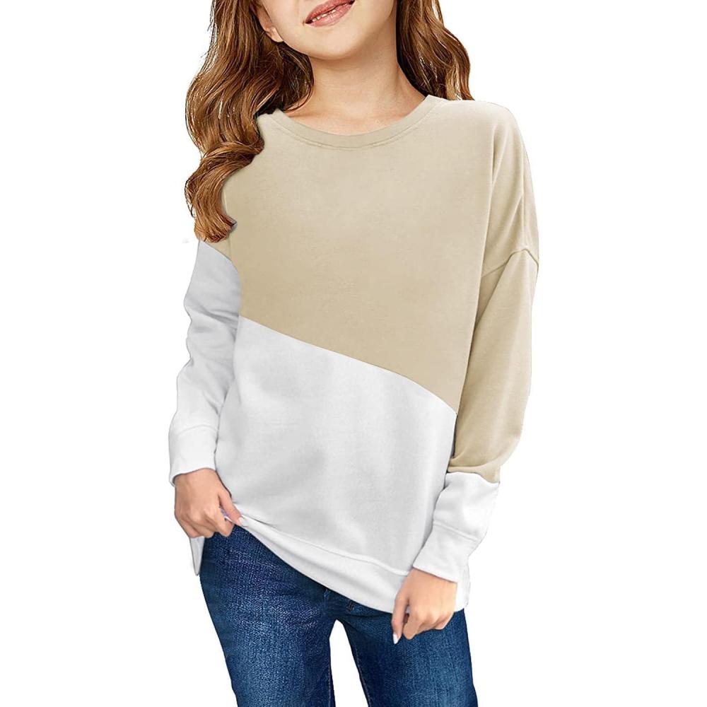 image:imageHaloumoning Girls Striped Color Block Sweatshirts Kids Tie Dye Crewneck Long Sleeve Pullover Tops 415 YearsCkhaki