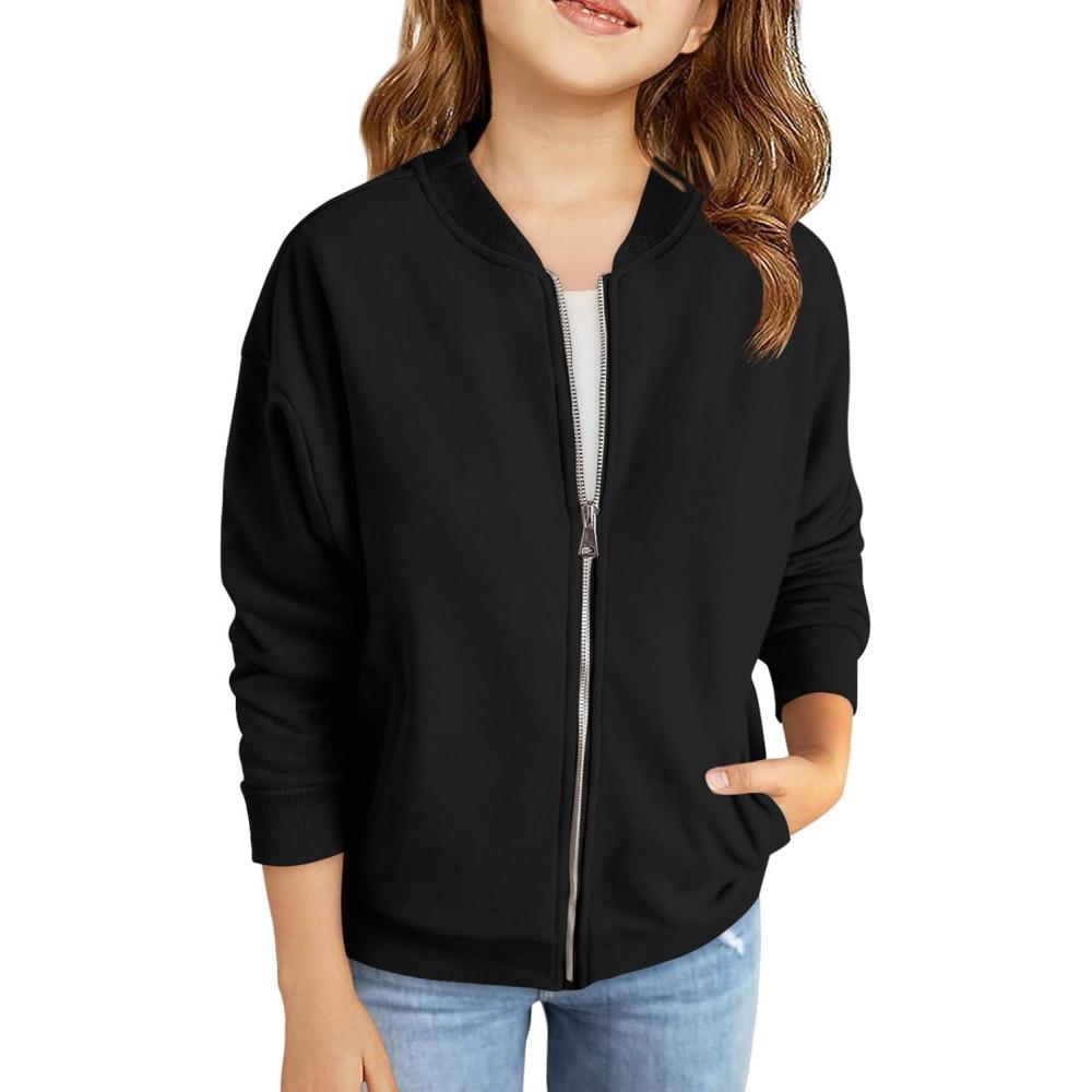 image:imageHaloumoning Girls Zip Up Jackets Kids Fall Long Sleeve Sweatshirts Outerwear with Pockets 514 yearsBlack