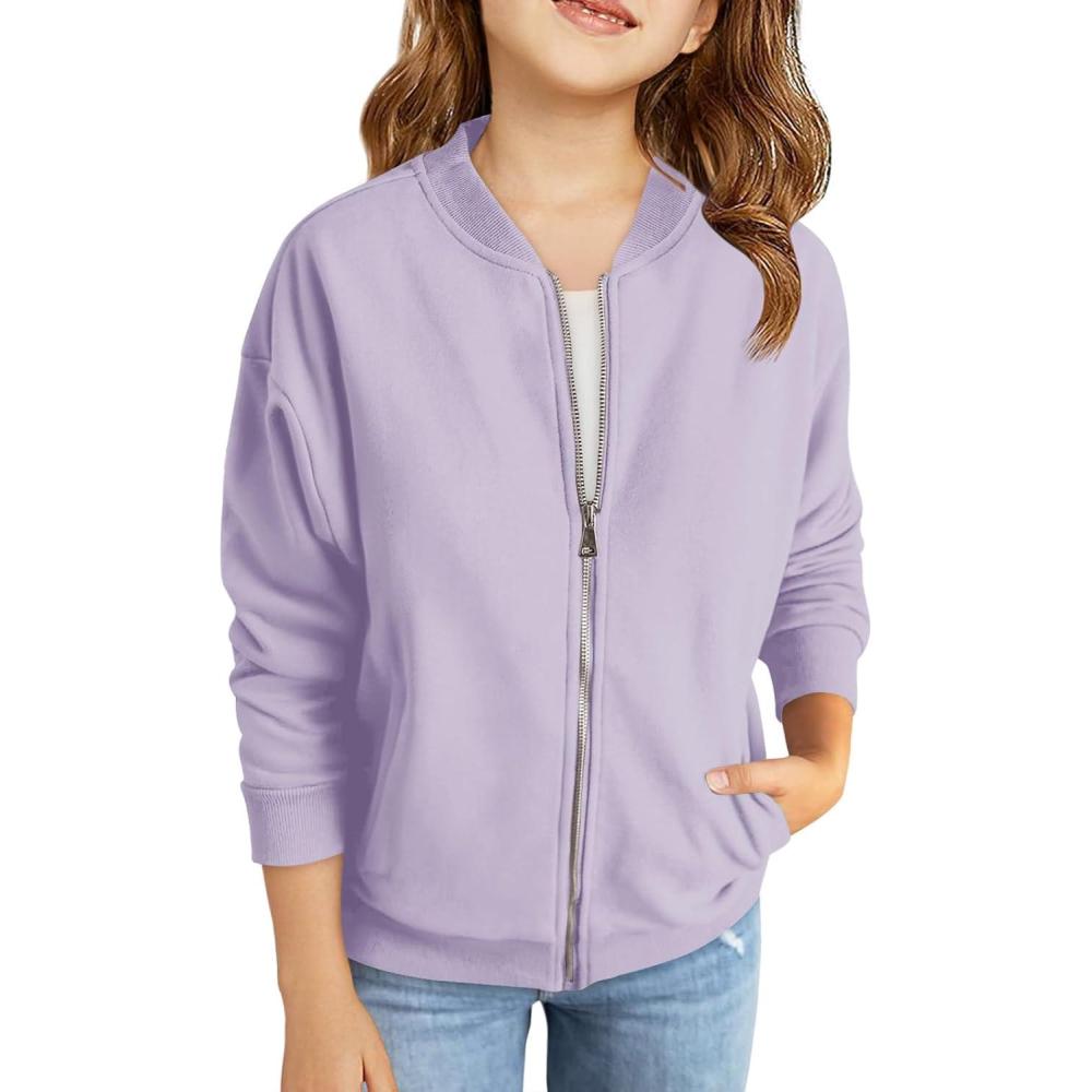 image:imageHaloumoning Girls Zip Up Jackets Kids Fall Long Sleeve Sweatshirts Outerwear with Pockets 514 yearsPurple