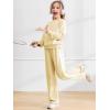 Haloumoning Girls 2 Piece Fall Outfits Color Block Sweatshirt and Elastic Wide Leg Sweatpants Clothing Sets 5-14 Years(Beige)