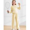 Haloumoning Girls 2 Piece Fall Outfits Color Block Sweatshirt and Elastic Wide Leg Sweatpants Clothing Sets 5-14 Years(Beige)