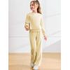 Haloumoning Girls 2 Piece Fall Outfits Color Block Sweatshirt and Elastic Wide Leg Sweatpants Clothing Sets 5-14 Years(Beige)