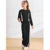 Haloumoning Girls 2 Piece Fall Outfits Color Block Sweatshirt and Elastic Wide Leg Sweatpants Clothing Sets 5-14 Years(Black)
