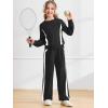 Haloumoning Girls 2 Piece Fall Outfits Color Block Sweatshirt and Elastic Wide Leg Sweatpants Clothing Sets 5-14 Years(Black)