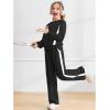 Haloumoning Girls 2 Piece Fall Outfits Color Block Sweatshirt and Elastic Wide Leg Sweatpants Clothing Sets 5-14 Years(Black)